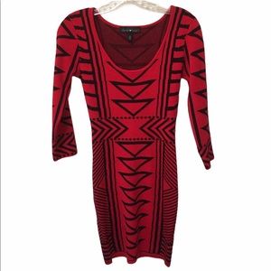 Derek Heart Long Sleeve Red & Black Sweater Dress
